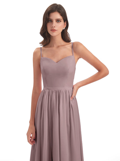 Madeline Spaghetti Straps Split Chiffon Bridesmaid Dresses