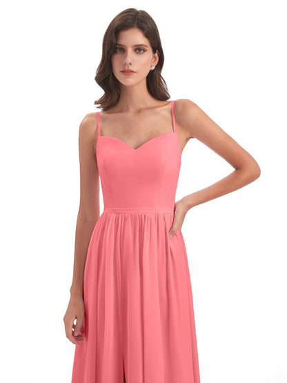 Madeline Spaghetti Straps Split Chiffon Bridesmaid Dresses