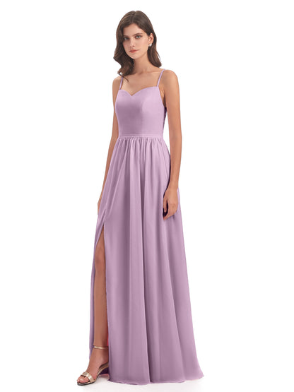 Madeline Spaghetti Straps Split Chiffon Bridesmaid Dresses