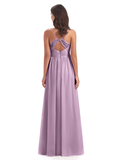 Madeline Spaghetti Straps Split Chiffon Bridesmaid Dresses