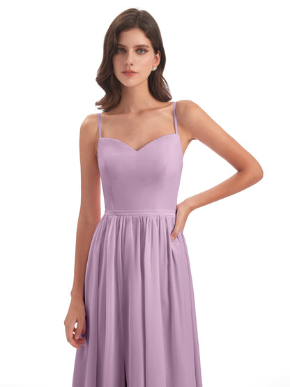 Madeline Spaghetti Straps Split Chiffon Bridesmaid Dresses