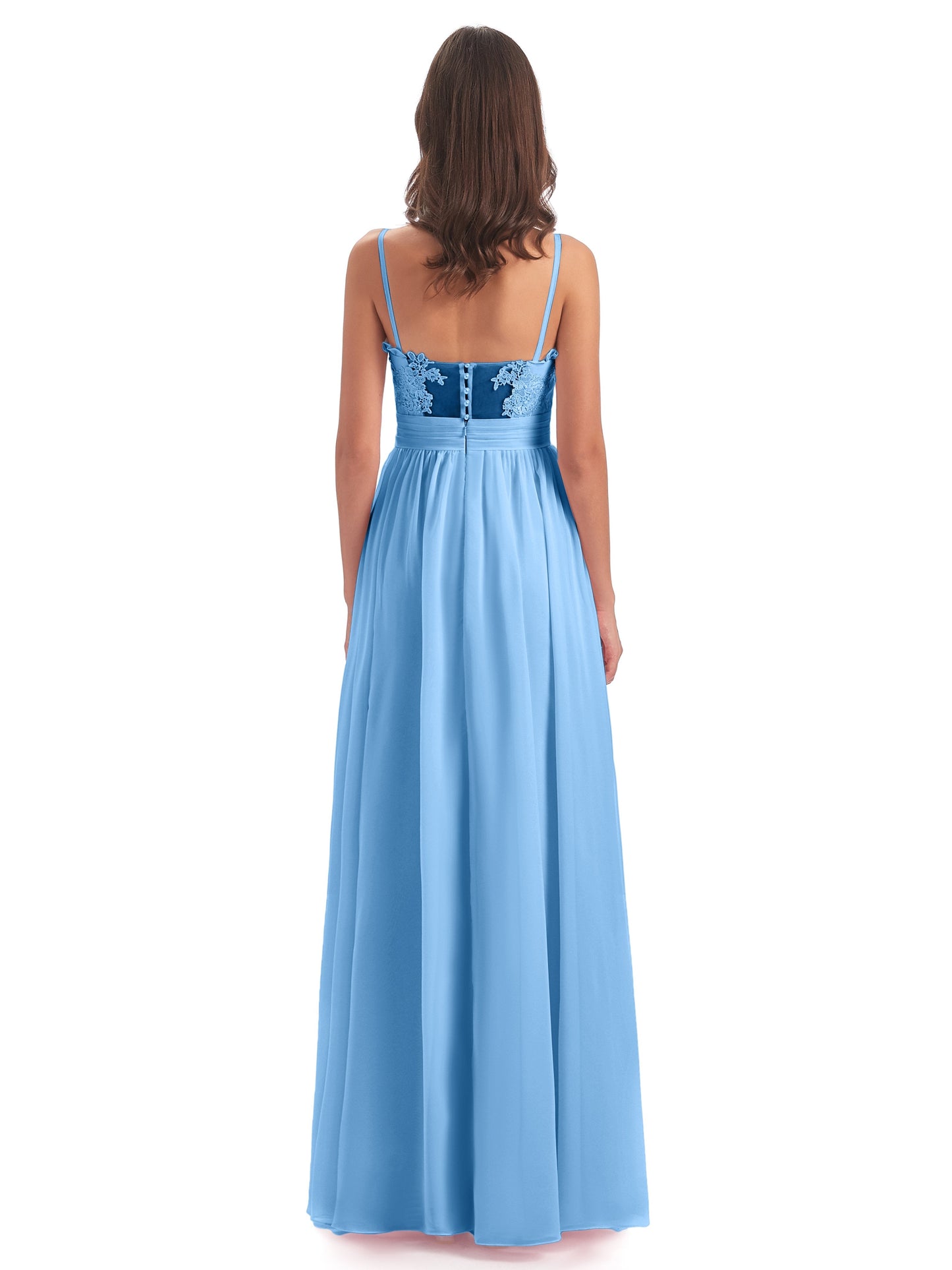 Madison A-line Spaghetti Straps Lace Long Bridesmaid Dresses