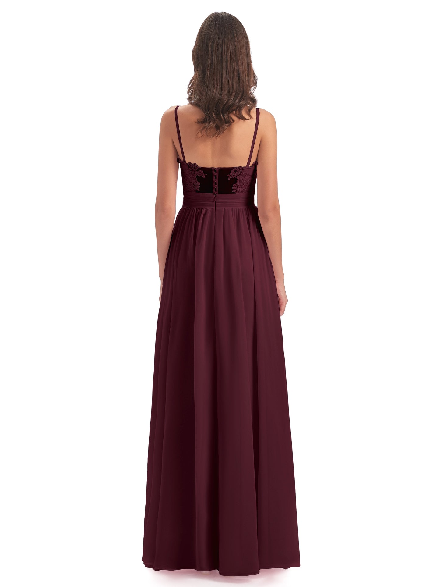Madison A-line Spaghetti Straps Lace Long Bridesmaid Dresses