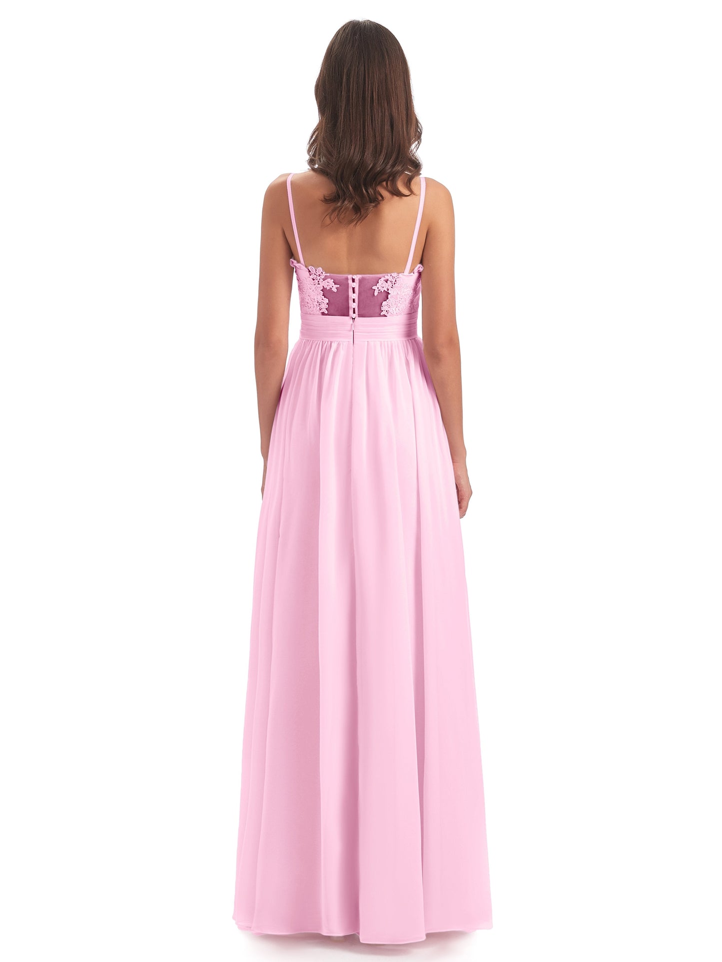 Madison A-line Spaghetti Straps Lace Long Bridesmaid Dresses