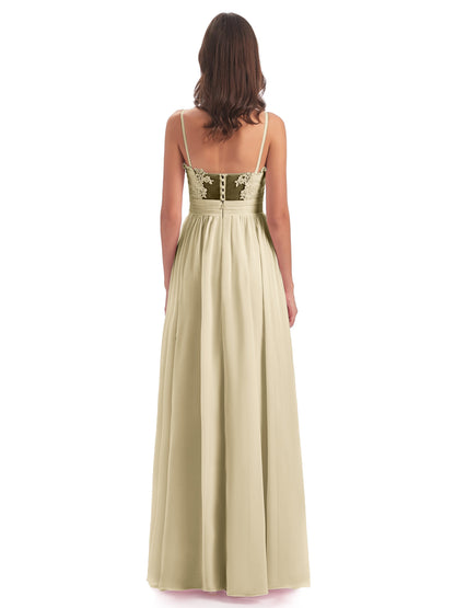 Madison A-line Spaghetti Straps Lace Long Bridesmaid Dresses