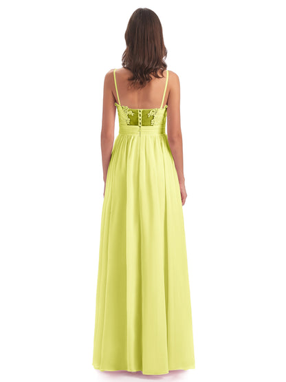 Madison A-line Spaghetti Straps Lace Long Bridesmaid Dresses
