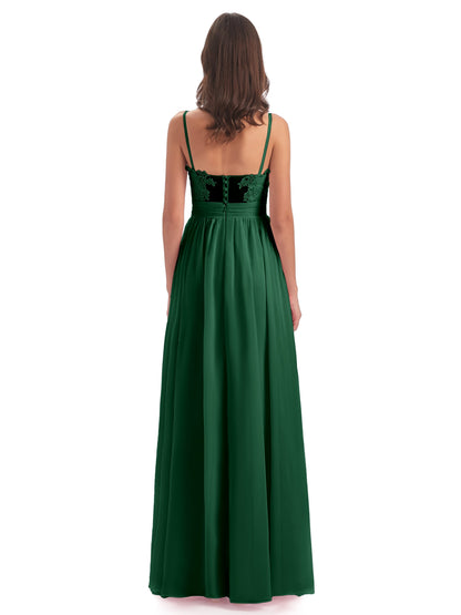 Madison A-line Spaghetti Straps Lace Long Bridesmaid Dresses