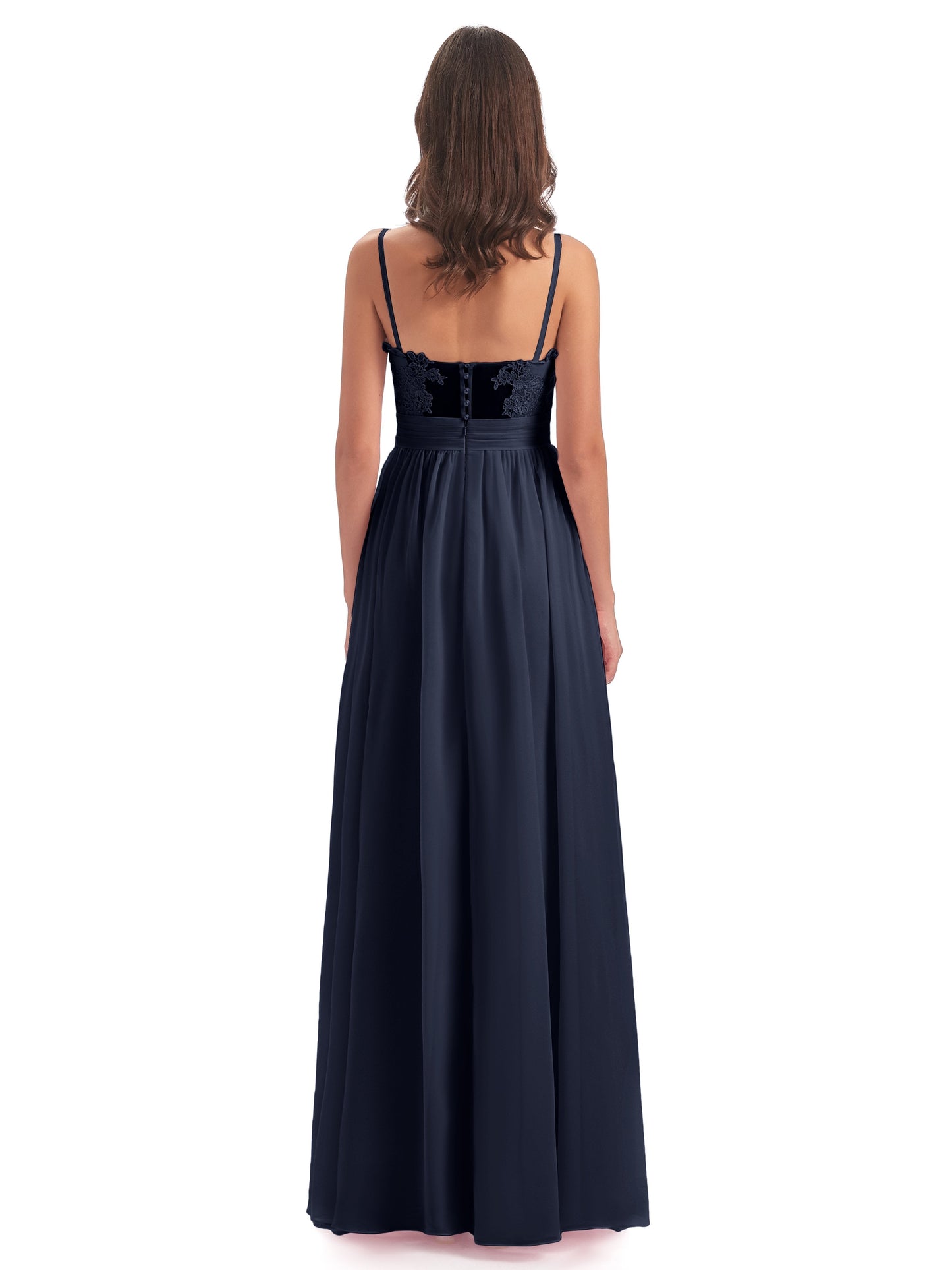 Madison A-line Spaghetti Straps Lace Long Bridesmaid Dresses