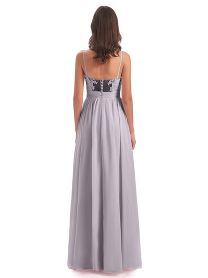 Madison A-line Spaghetti Straps Lace Long Bridesmaid Dresses