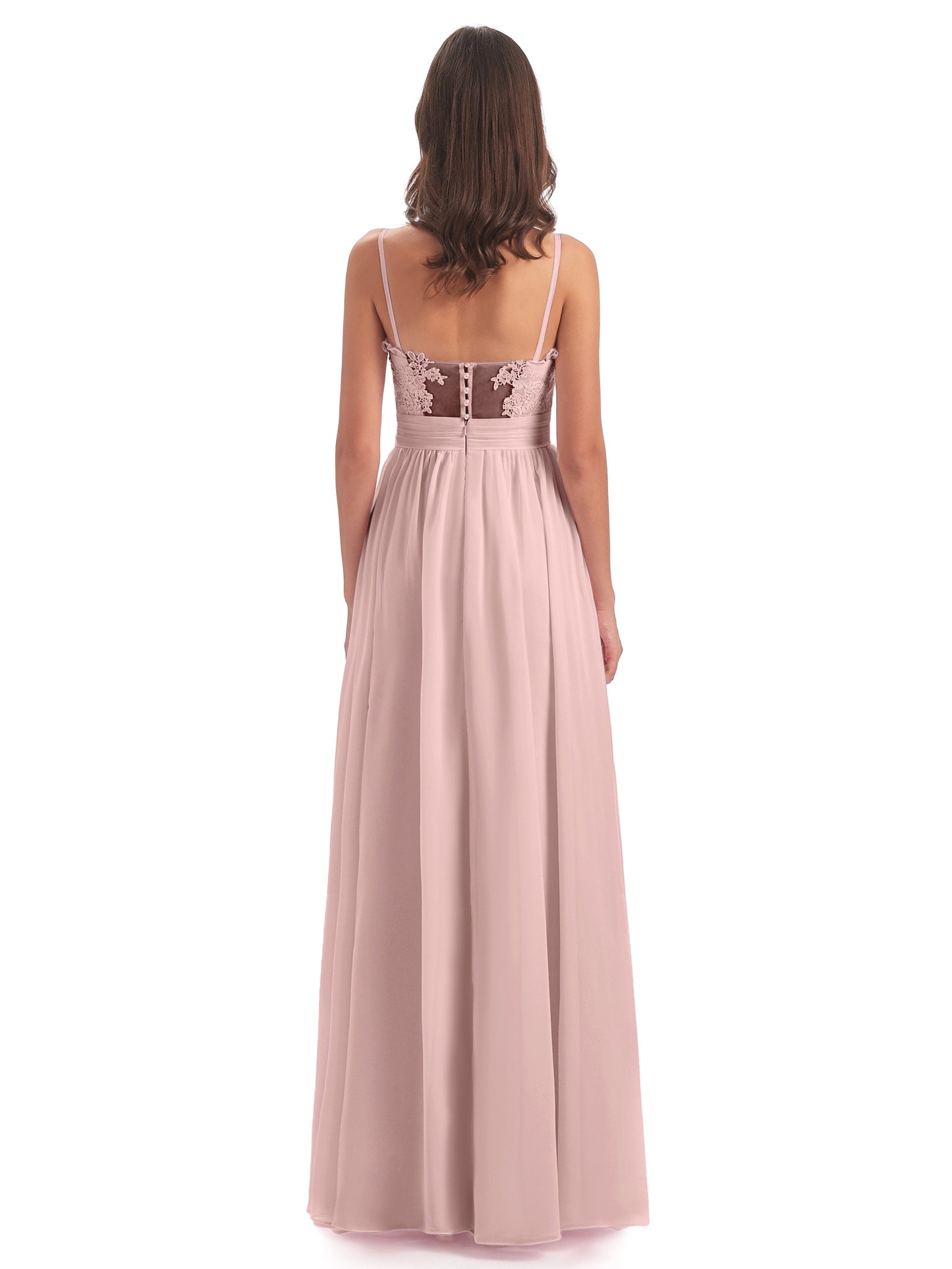 Madison A-line Spaghetti Straps Lace Long Bridesmaid Dresses