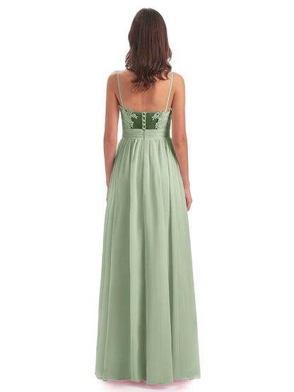 Madison A-line Spaghetti Straps Lace Long Bridesmaid Dresses