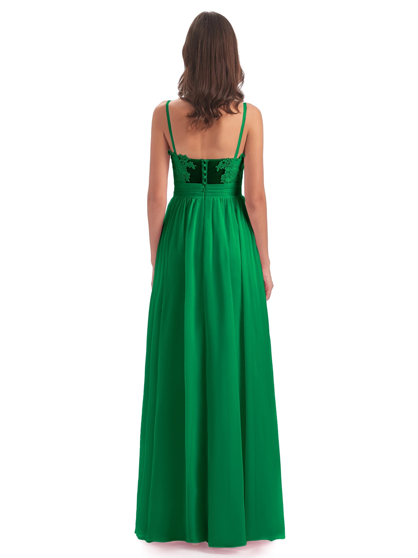 Madison A-line Spaghetti Straps Lace Long Bridesmaid Dresses