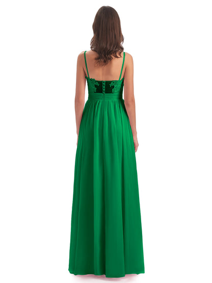 Madison A-line Spaghetti Straps Lace Long Bridesmaid Dresses