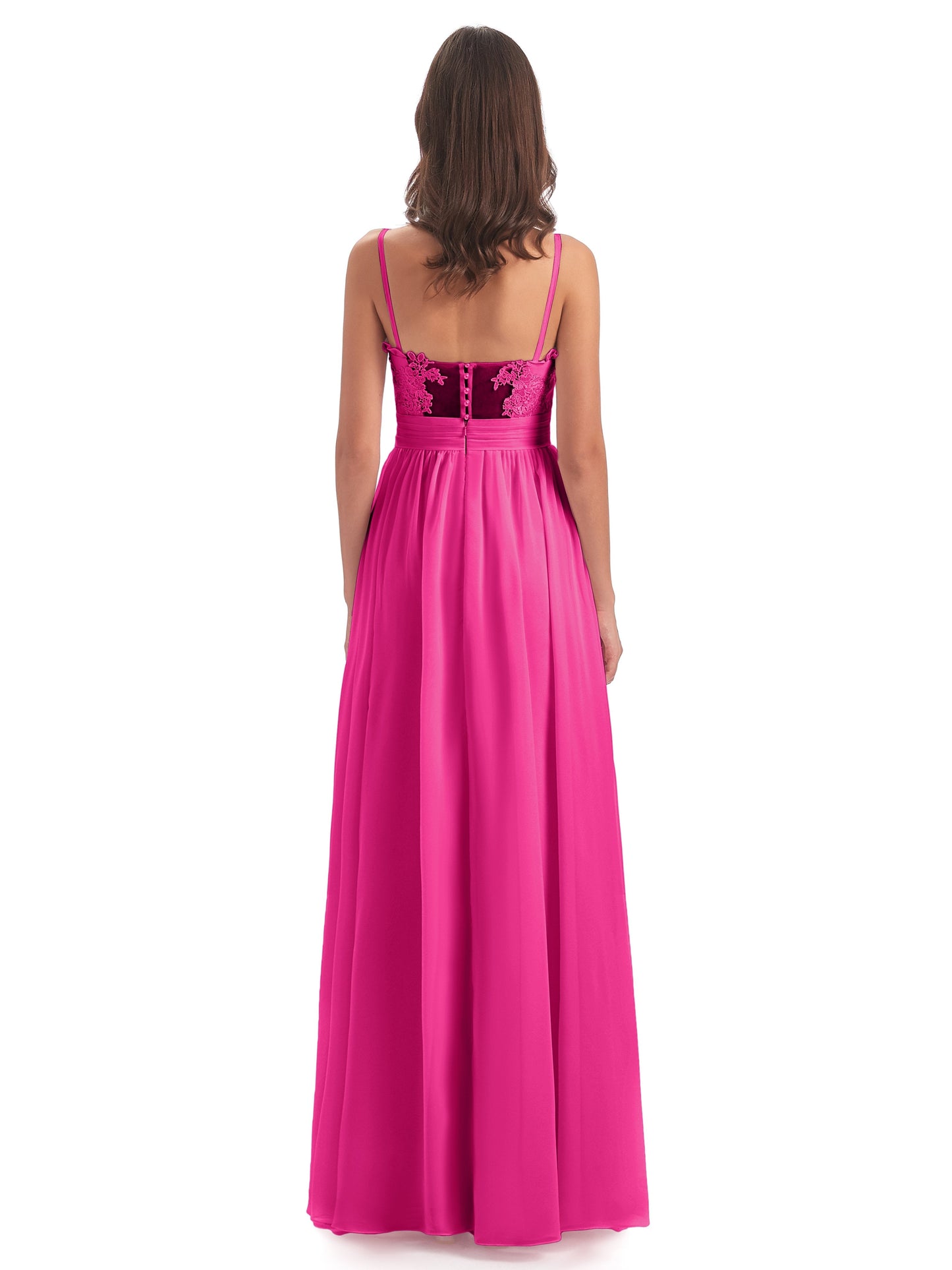 Madison A-line Spaghetti Straps Lace Long Bridesmaid Dresses