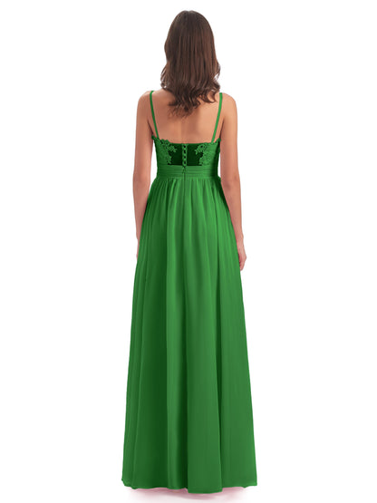 Madison A-line Spaghetti Straps Lace Long Bridesmaid Dresses