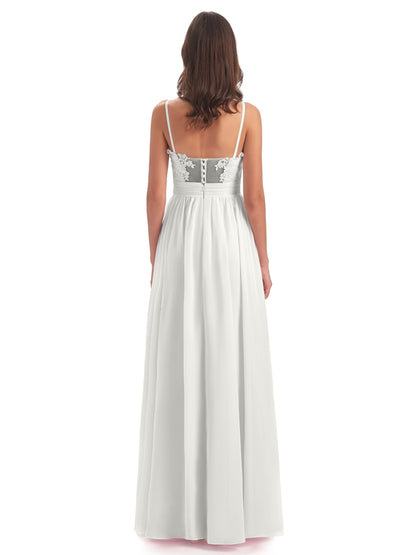 Madison A-line Spaghetti Straps Lace Long Bridesmaid Dresses