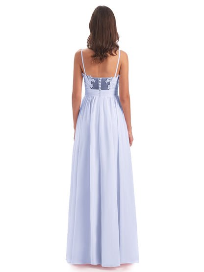 Madison A-line Spaghetti Straps Lace Long Bridesmaid Dresses