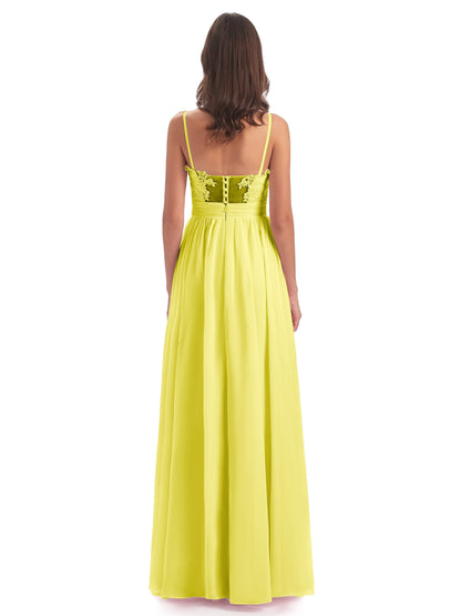 Madison A-line Spaghetti Straps Lace Long Bridesmaid Dresses
