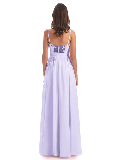 Madison A-line Spaghetti Straps Lace Long Bridesmaid Dresses