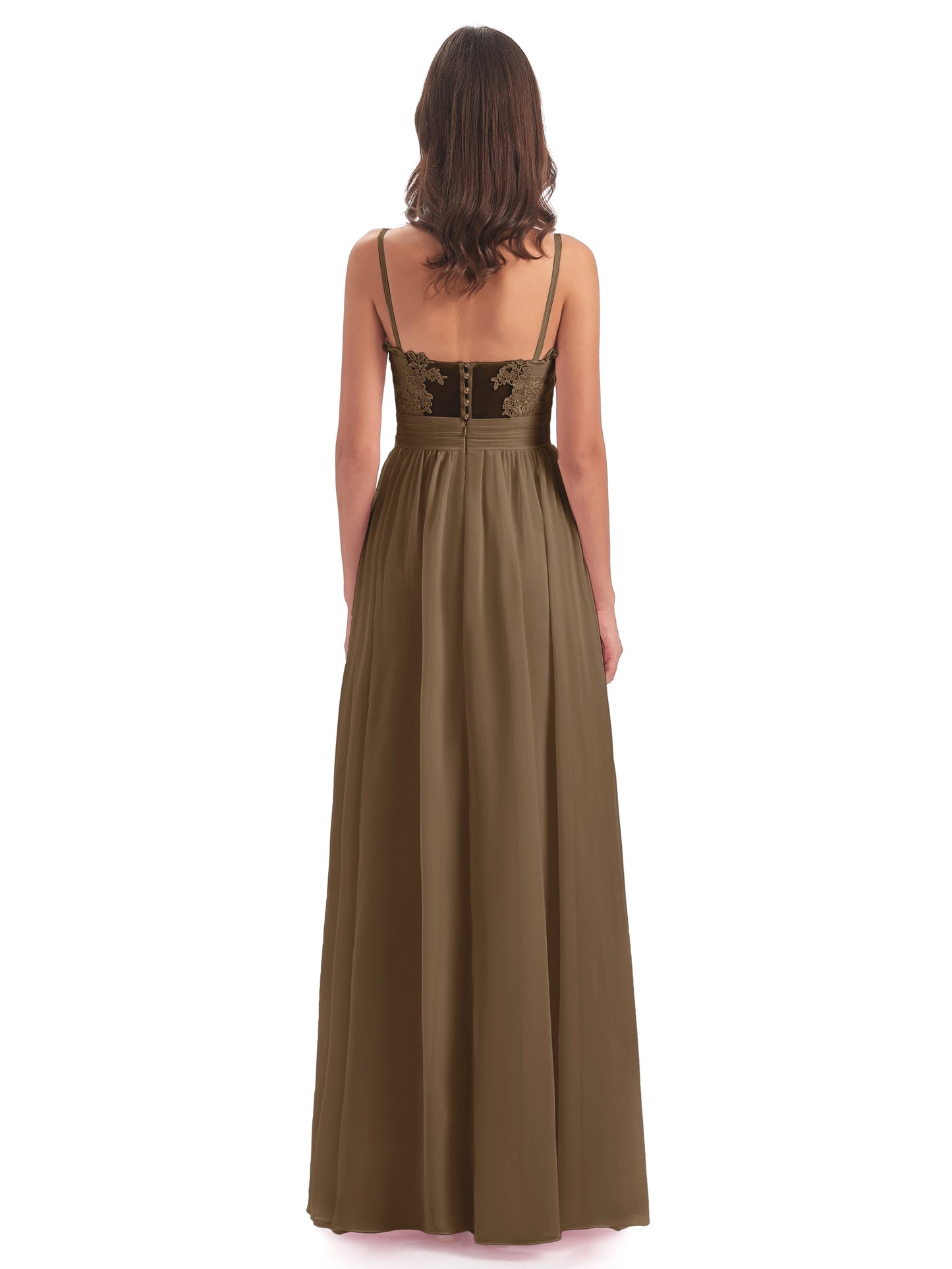Madison A-line Spaghetti Straps Lace Long Bridesmaid Dresses