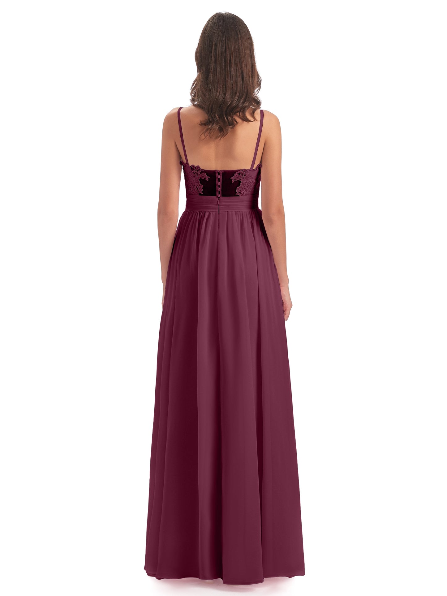 Madison A-line Spaghetti Straps Lace Long Bridesmaid Dresses