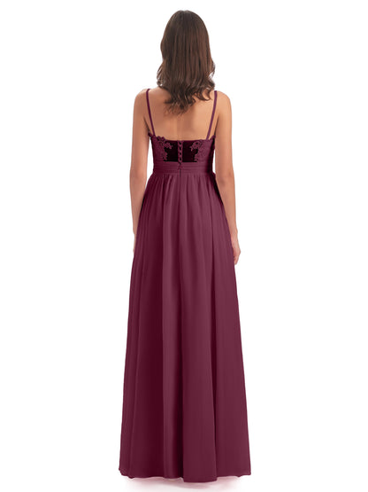 Madison A-line Spaghetti Straps Lace Long Bridesmaid Dresses