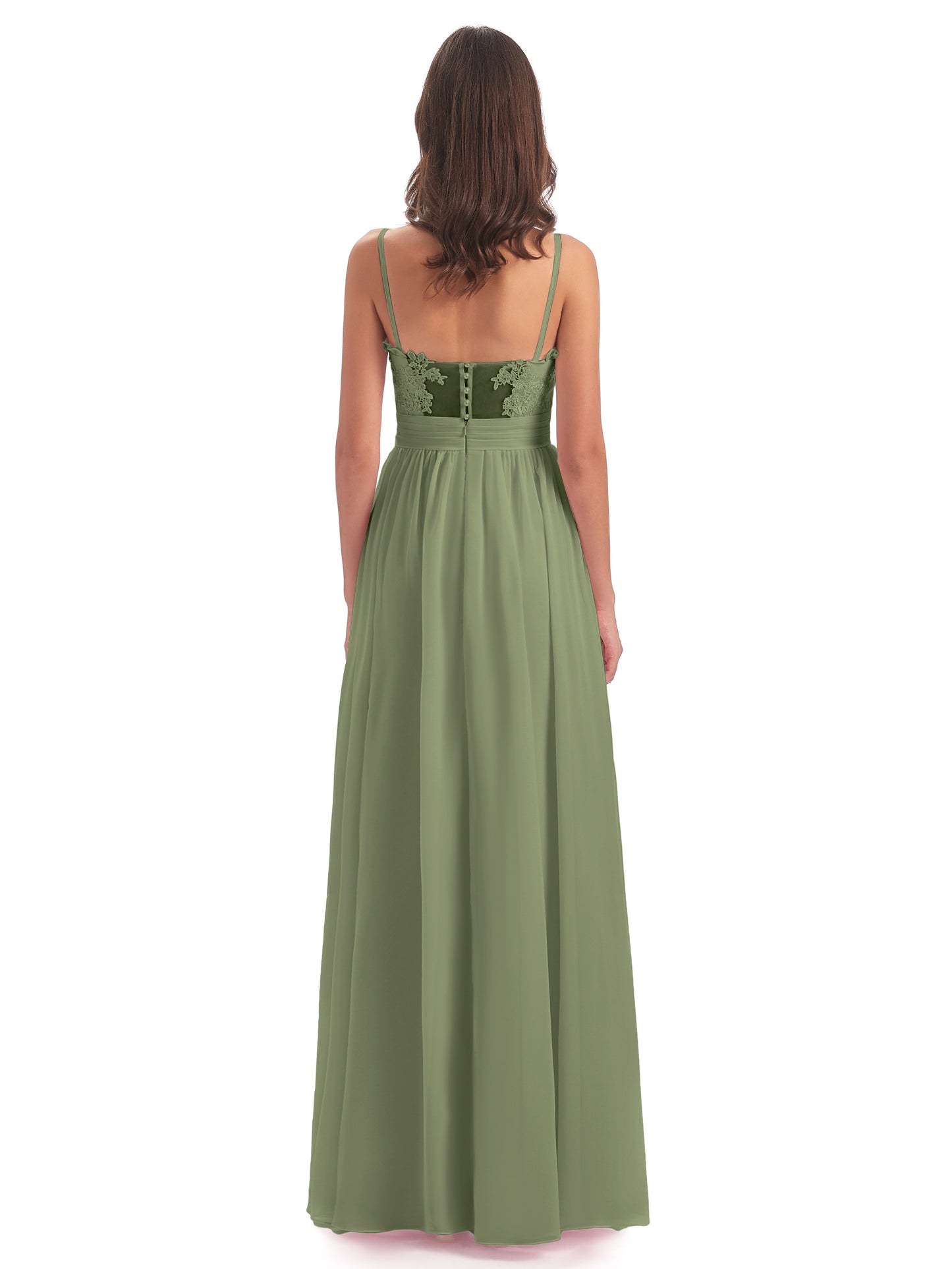 Madison A-line Spaghetti Straps Lace Long Bridesmaid Dresses