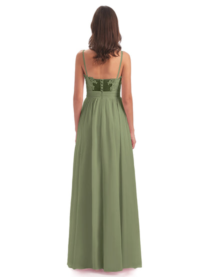 Madison A-line Spaghetti Straps Lace Long Bridesmaid Dresses