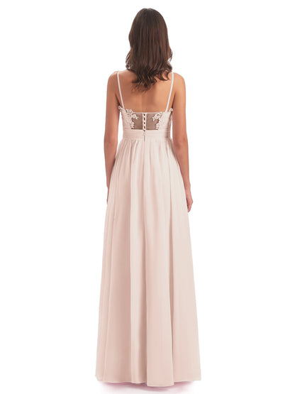 Madison A-line Spaghetti Straps Lace Long Bridesmaid Dresses