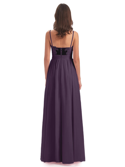 Madison A-line Spaghetti Straps Lace Long Bridesmaid Dresses
