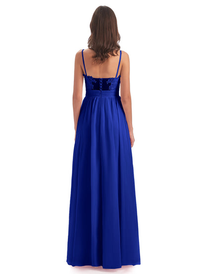 Madison A-line Spaghetti Straps Lace Long Bridesmaid Dresses