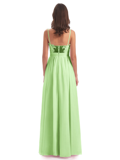 Madison A-line Spaghetti Straps Lace Long Bridesmaid Dresses