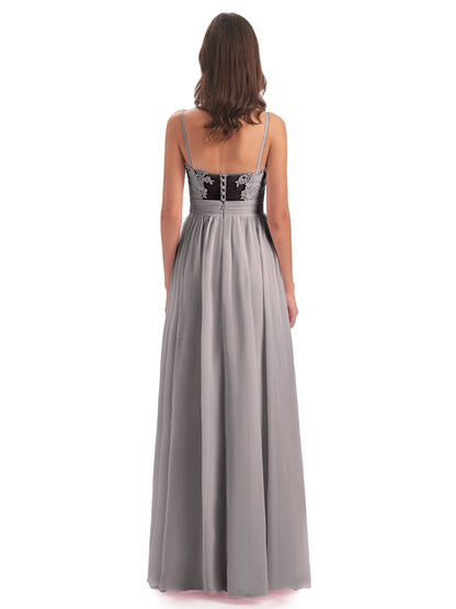 Madison A-line Spaghetti Straps Lace Long Bridesmaid Dresses