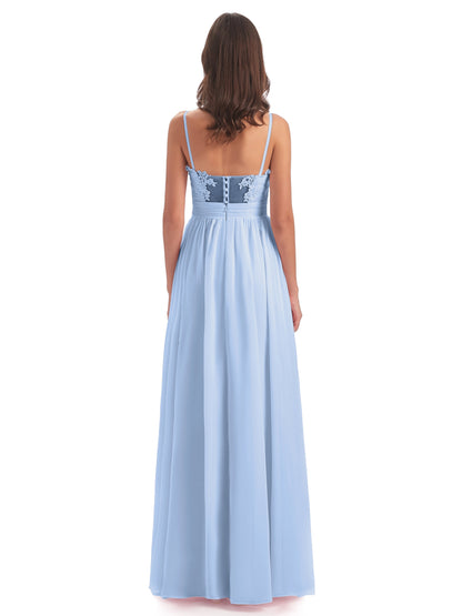 Madison A-line Spaghetti Straps Lace Long Bridesmaid Dresses