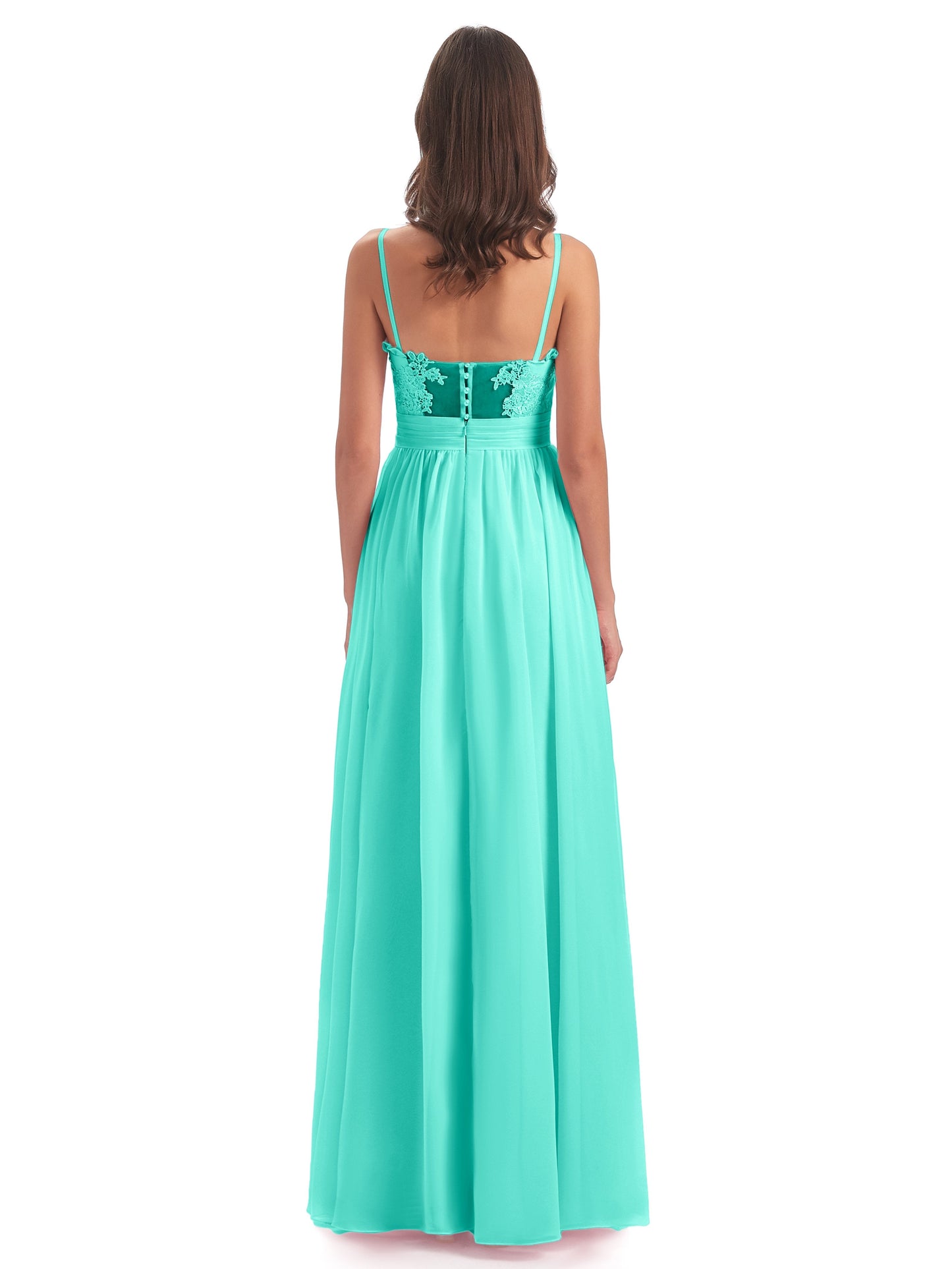 Madison A-line Spaghetti Straps Lace Long Bridesmaid Dresses