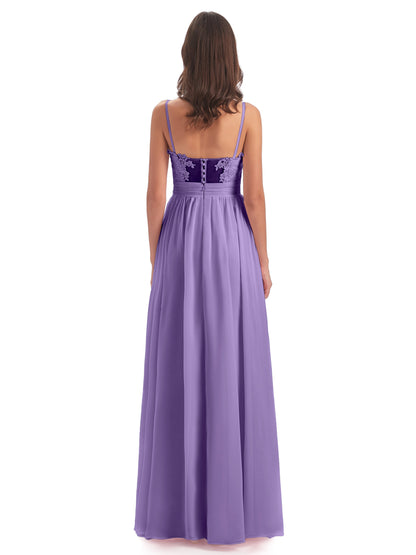 Madison A-line Spaghetti Straps Lace Long Bridesmaid Dresses