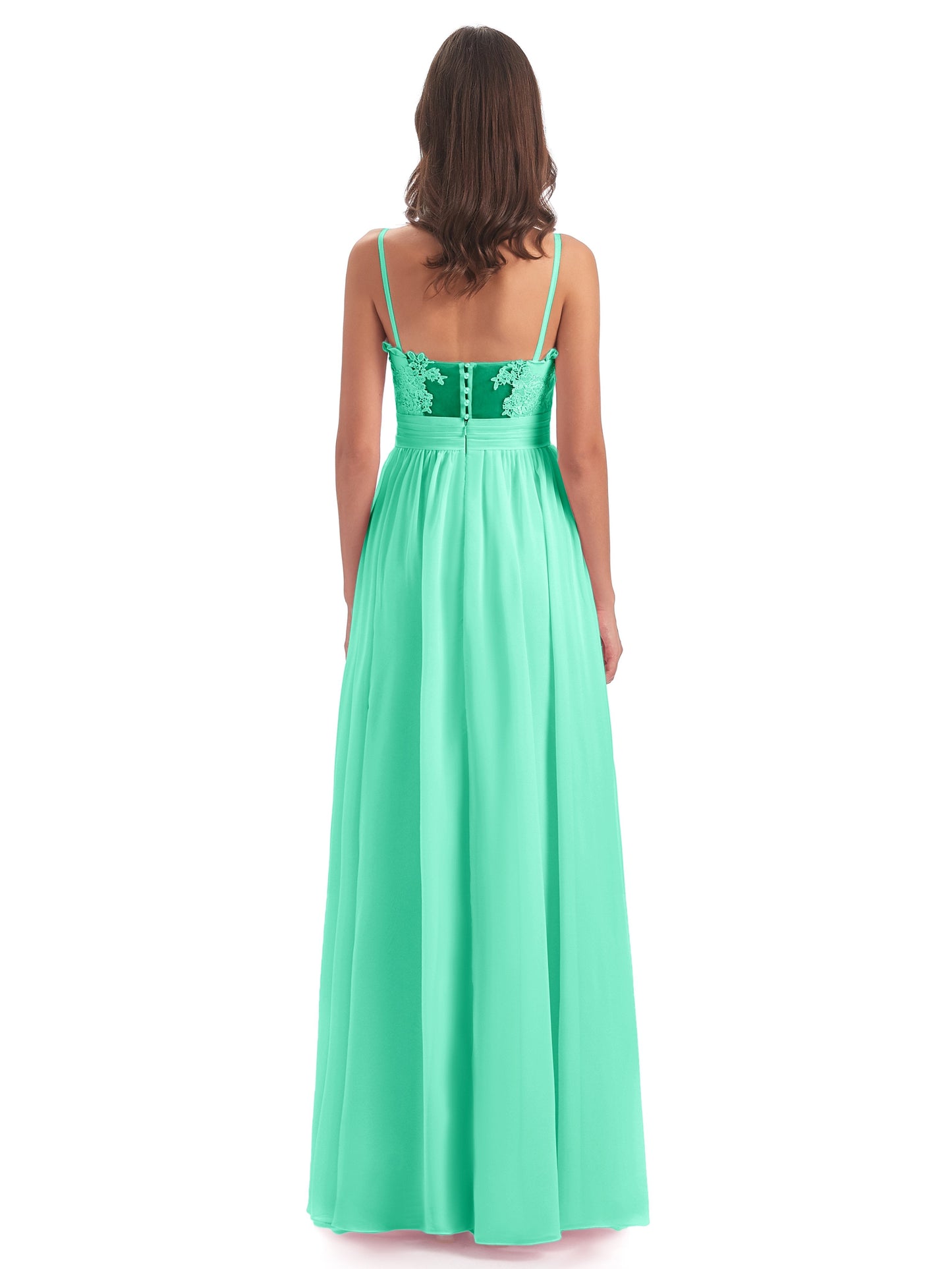 Madison A-line Spaghetti Straps Lace Long Bridesmaid Dresses