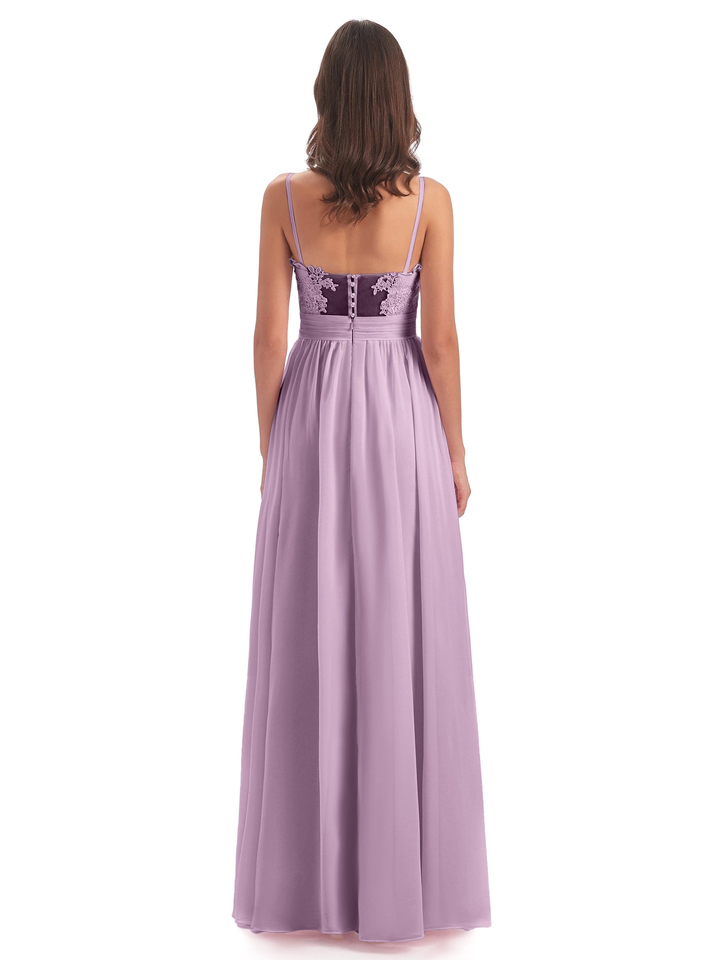 Madison A-line Spaghetti Straps Lace Long Bridesmaid Dresses