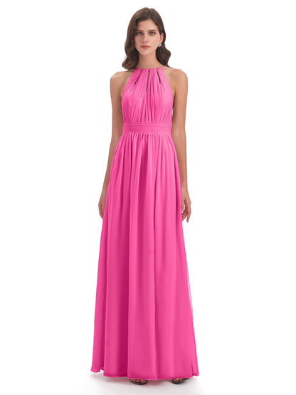Marlowe Floor Length Halter Split Chiffon Bridesmaid Dresses