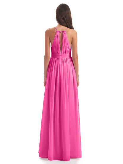 Marlowe Floor Length Halter Split Chiffon Bridesmaid Dresses