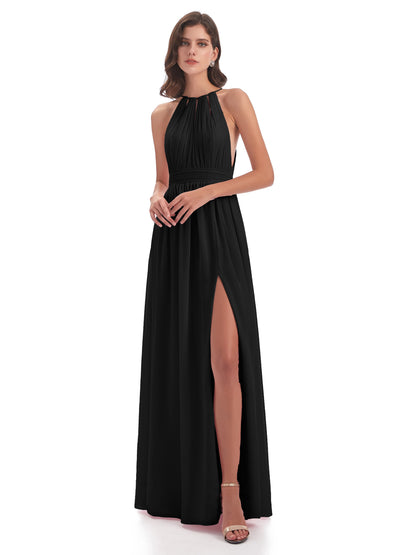 Marlowe Floor Length Halter Split Chiffon Bridesmaid Dresses
