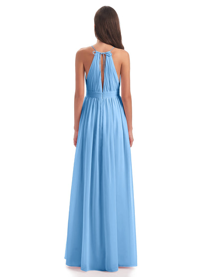 Marlowe Floor Length Halter Split Chiffon Bridesmaid Dresses