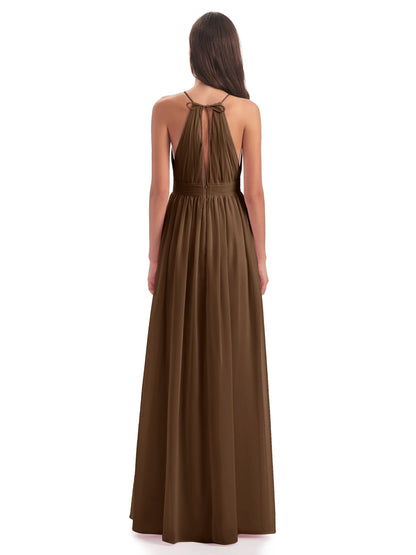 Marlowe Floor Length Halter Split Chiffon Bridesmaid Dresses