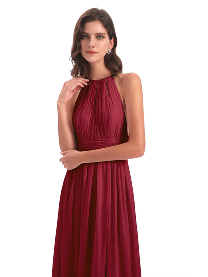 Marlowe Floor Length Halter Split Chiffon Bridesmaid Dresses