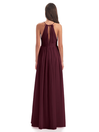 Marlowe Floor Length Halter Split Chiffon Bridesmaid Dresses