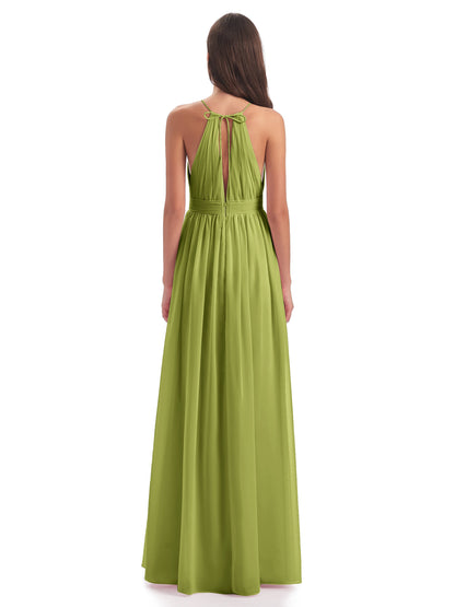 Marlowe Floor Length Halter Split Chiffon Bridesmaid Dresses