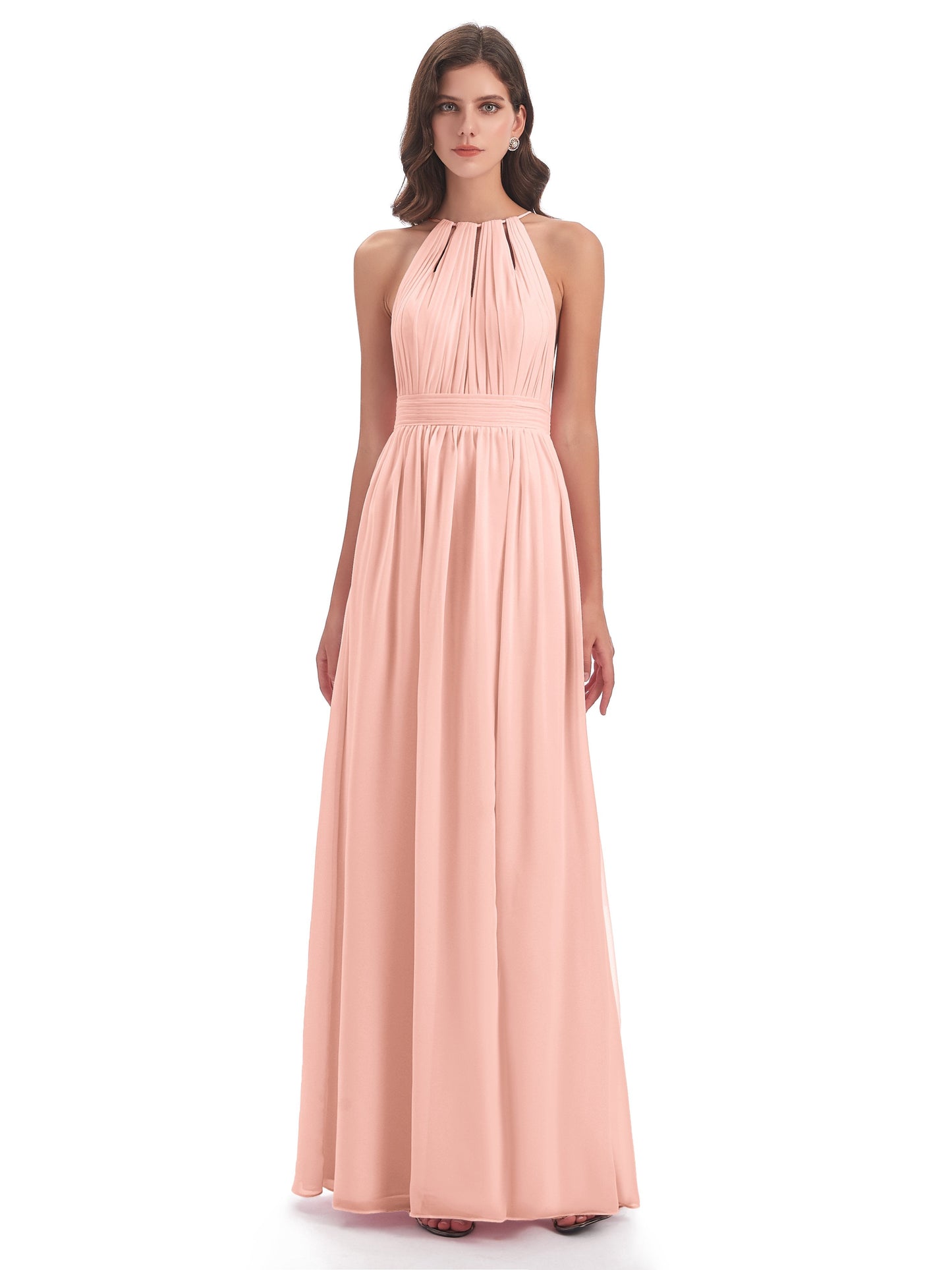 Marlowe Floor Length Halter Split Chiffon Bridesmaid Dresses