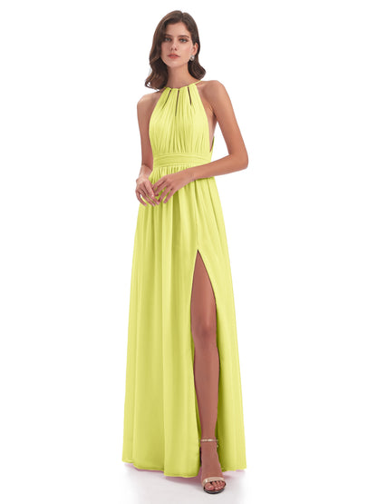 Marlowe Floor Length Halter Split Chiffon Bridesmaid Dresses