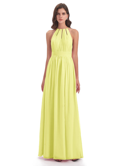 Marlowe Floor Length Halter Split Chiffon Bridesmaid Dresses