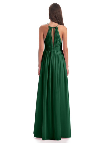 Marlowe Floor Length Halter Split Chiffon Bridesmaid Dresses